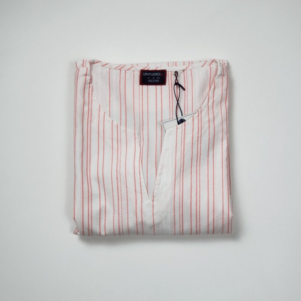 UNTUCKit Women Durfort Popover Tunic 100% Cotton White & Highlighter Pink Stripe - Picture 15 of 16